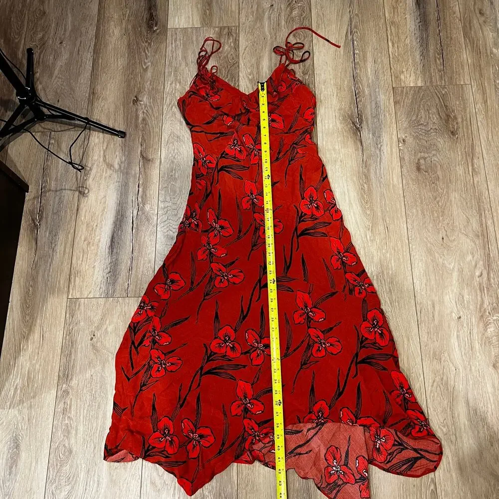 ANTHROPOLOGIE Women's Ruffled V-Neck Slip Dress Size L In Red - Picture 6 of 10